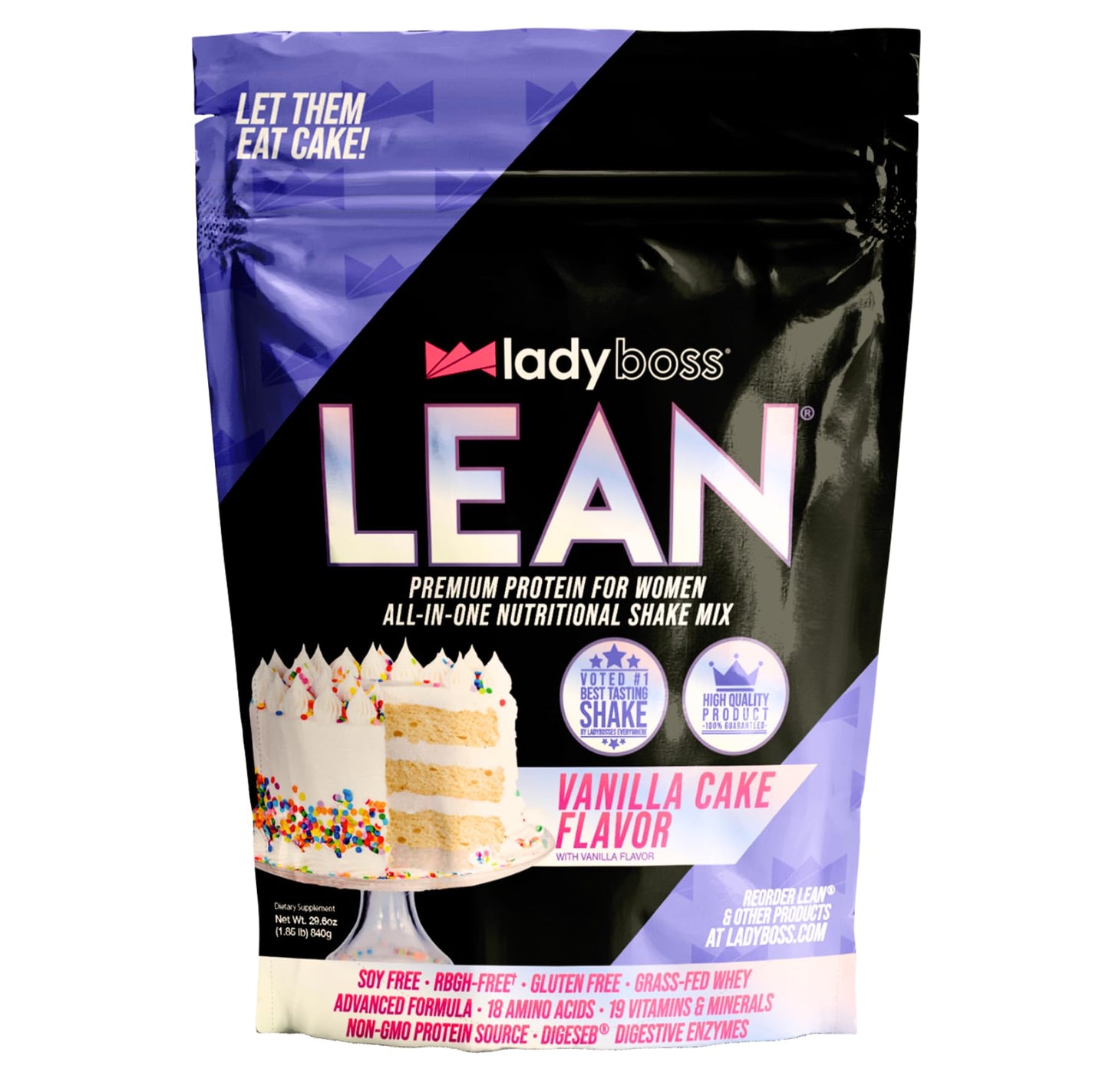 LadyBoss Lean Protein Shake Vanilla Cake Flavor - Meal Replacement & Craving Support with Grass-Fed Whey  18 Vitamins & Nutrients - 30 Servings