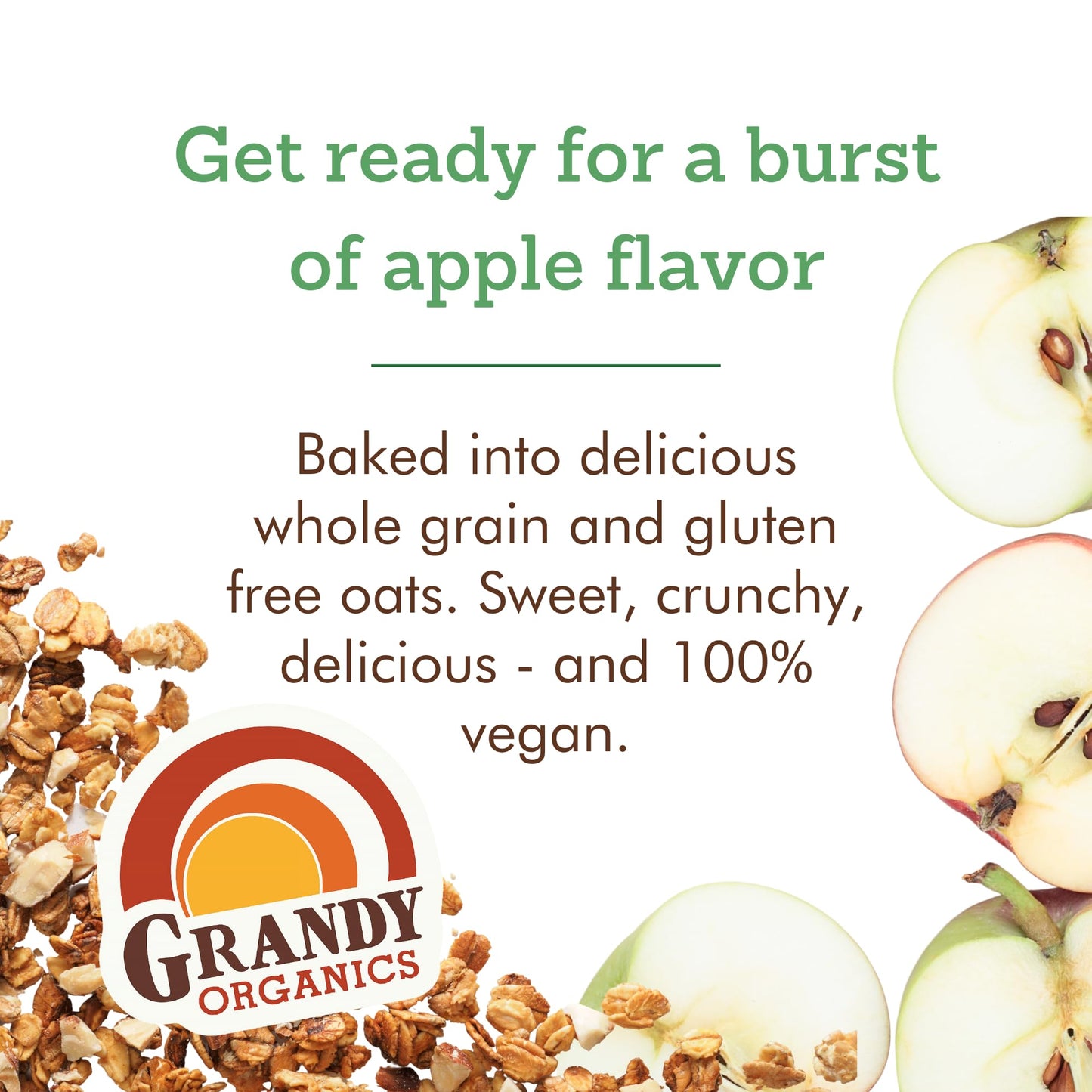 Grandy Organics Apple Crisp Granola, Certified Organic, Gluten Free, Non-Gmo, Kosher, Plant Based Protein Granola, 12Oz Each, Pack Of 3