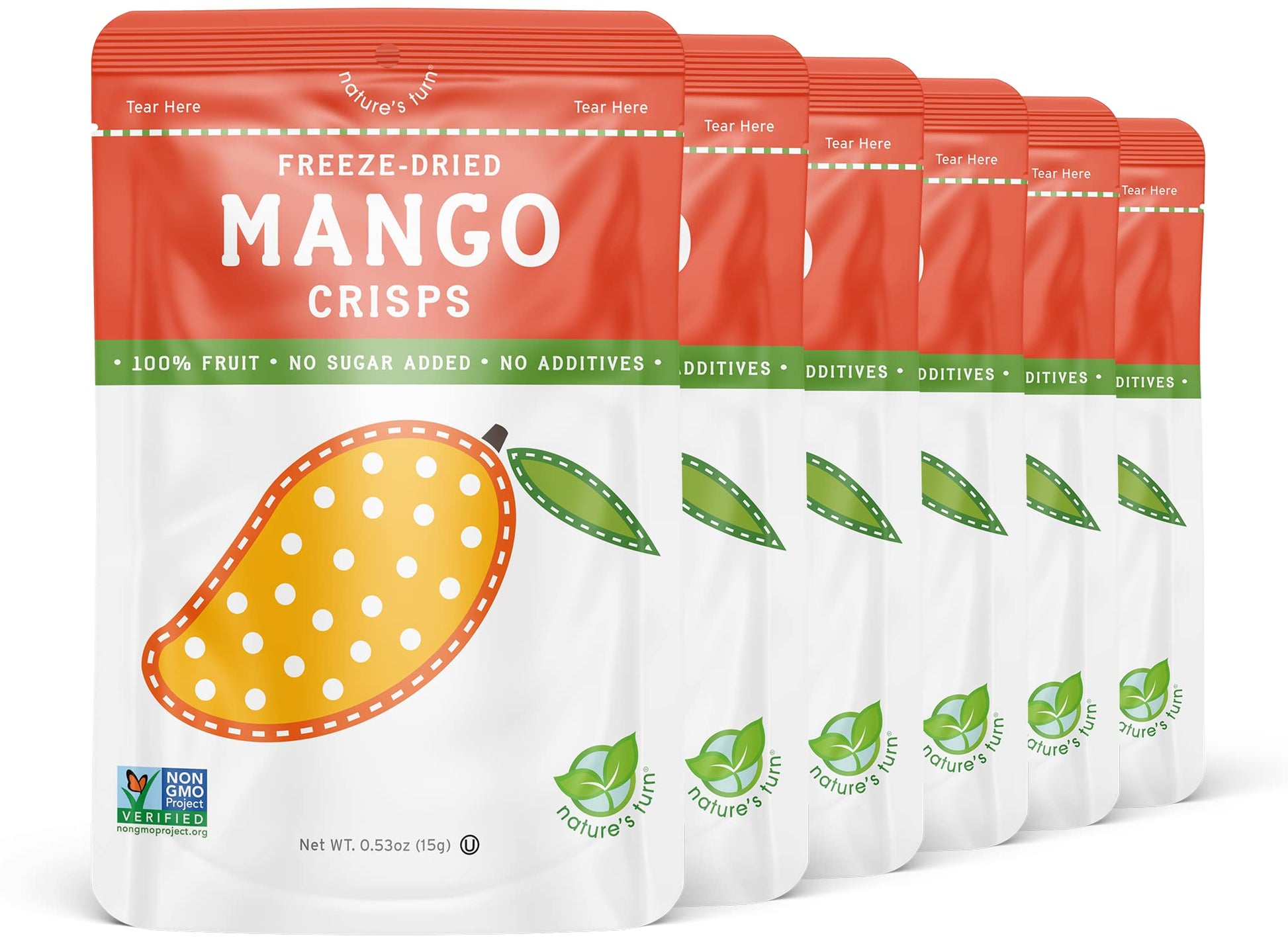 Nature'S Turn Freeze-Dried Fruit Snacks, Mango Crisps, Pack Of 6 (0.53 Oz Each)