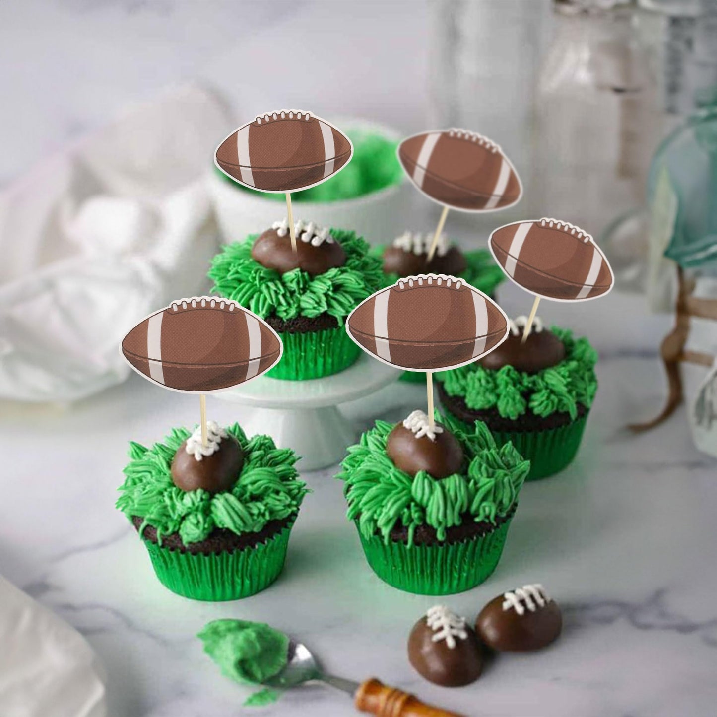 36Pcs American Football Cupcake Toppers Rugby Ball Cupcake Decorations Sport Ball Cupcake Toothpicks For Football Themed Baby Sh