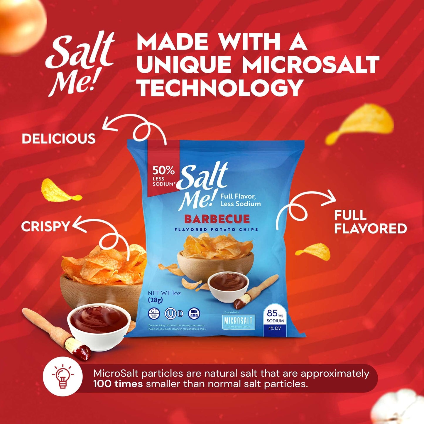 Saltme! Barbecue Better For You Potato Chips - 24Ct 1Oz Bags - 50% Less Sodium, Kosher, Healthier Snack Pack- Best Full Flavor, Non-Gmo, Gluten Free - Less Sodium, Same Flavor.