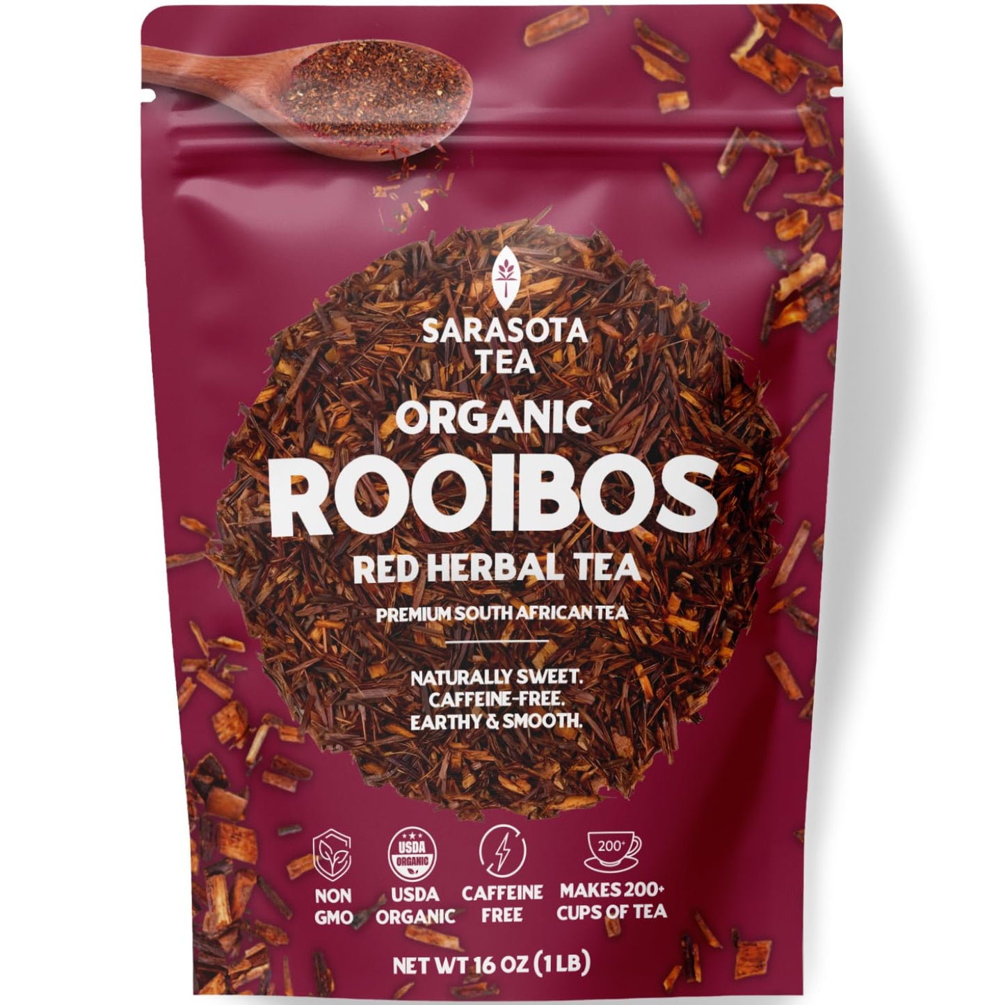 Organic Rooibos Loose Leaf Tea | 100% Pure South African Red Tea | Naturally Energy Blend-Free | Usda Organic | 1Lb Bulk Bag | Smooth & Earthy Flavor | Herbal Wellness | Non-Gmo