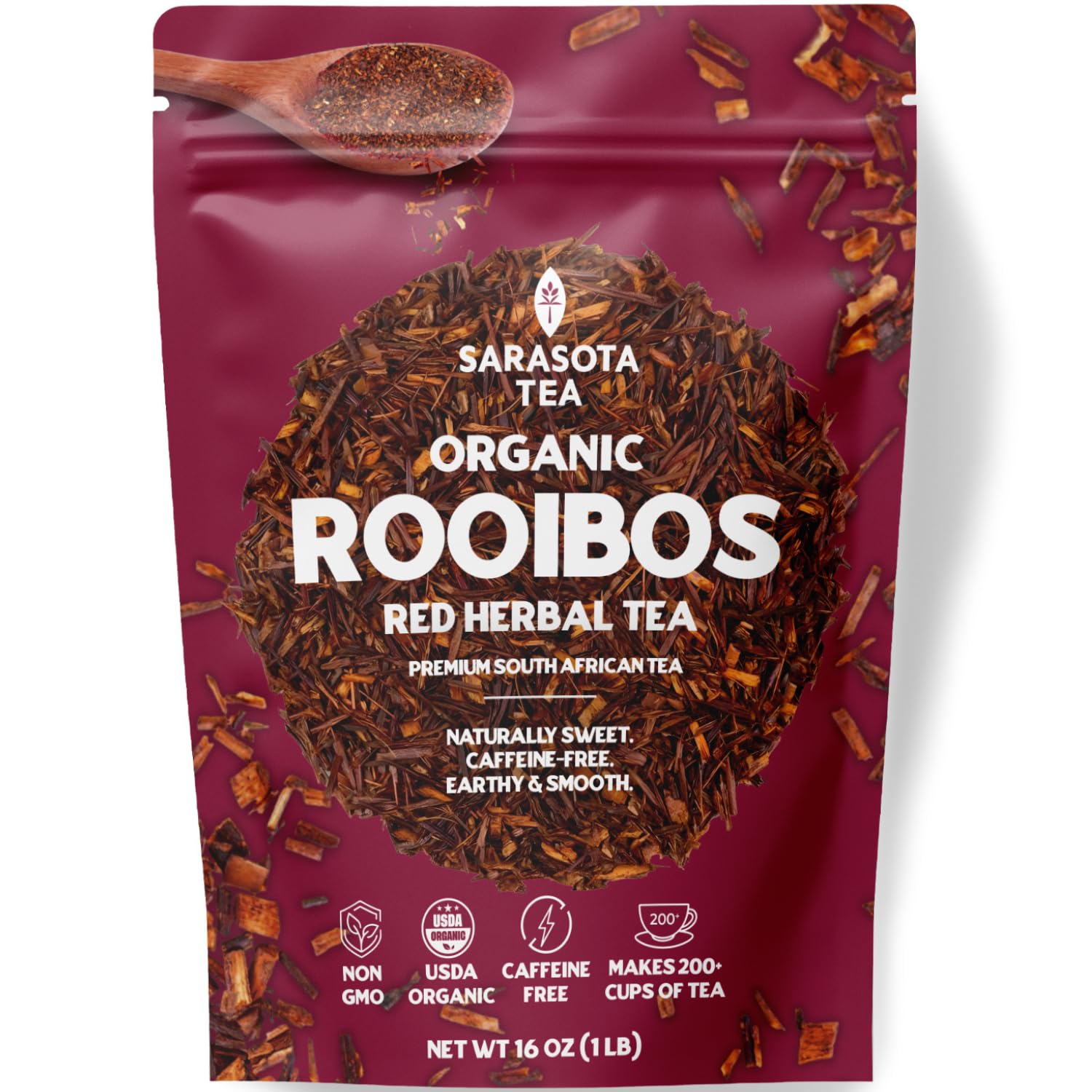 Organic Rooibos Loose Leaf Tea | 100% Pure South African Red Tea | Naturally Energy Blend-Free | Usda Organic | 1Lb Bulk Bag | Smooth & Earthy Flavor | Herbal Wellness | Non-Gmo