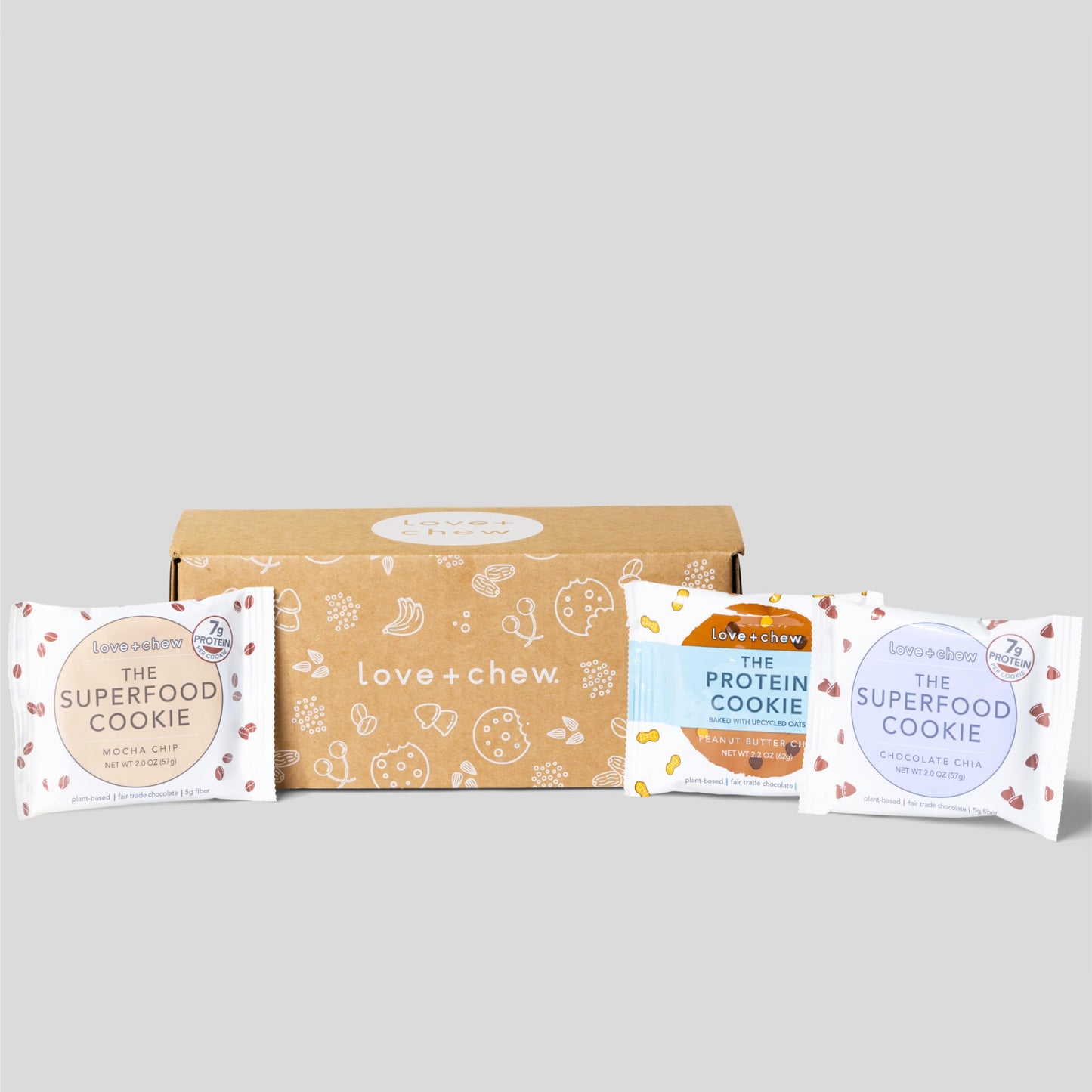 Love + Chew Soft Baked Protein Cookies, Gluten Free, Vegan, Paleo, 12 Count, 2 Ounce Chocolate Lovers Variety Pack