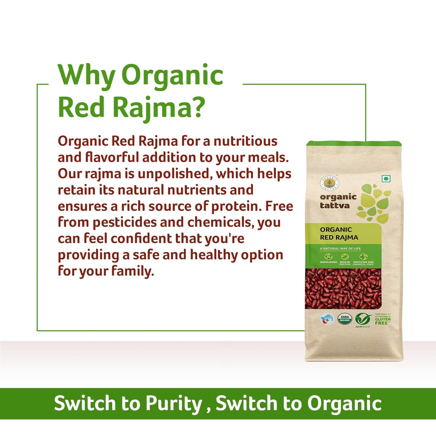 Organic Tattva, Organic Red Rajma (Red Kidney Beans) 500 Gram | Gluten Free And Unpolished