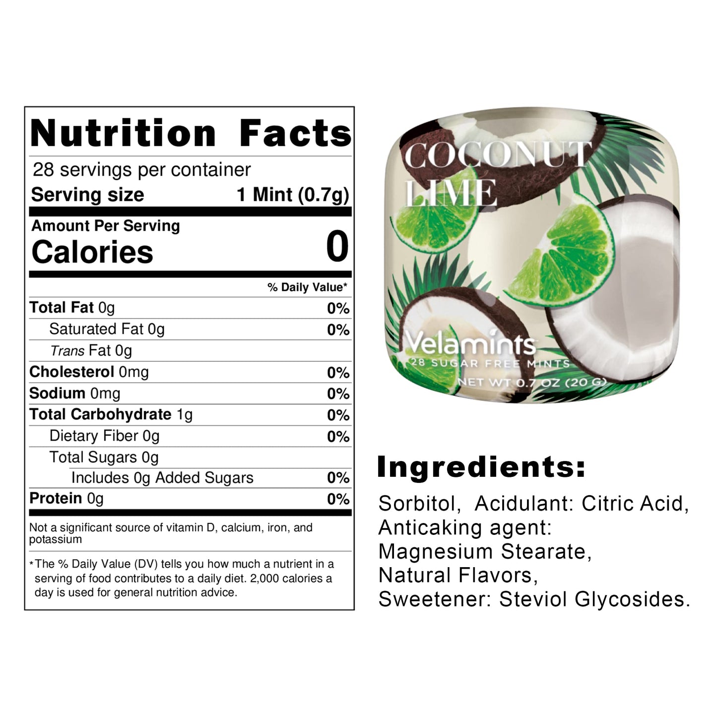 Velamints Sugar Free Mints - Breath Mints Tin Expressions Coconut Lime - Aspartame-Free Sweetened With Stevia, 20 Gram (Pack Of 6 Tins)