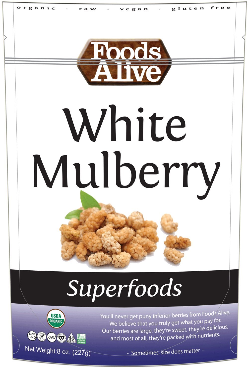 Foods Alive Organic Dried White Mulberries, 8 oz (227 g)