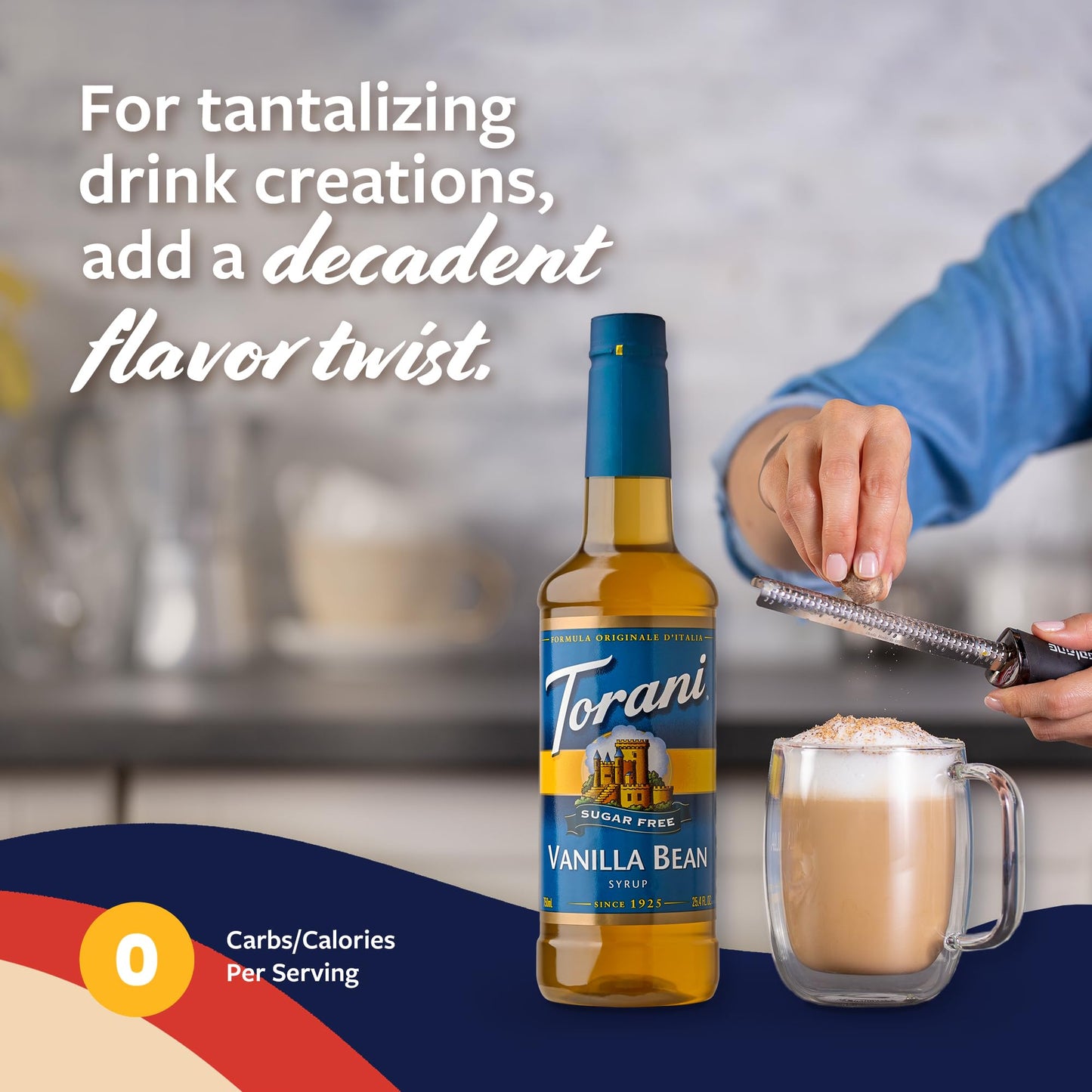 Torani Sugar Free Coffee Syrup, Vanilla Bean Flavoring For Drinks, Zero Calorie, Pump Included, 25.4 Fl Oz