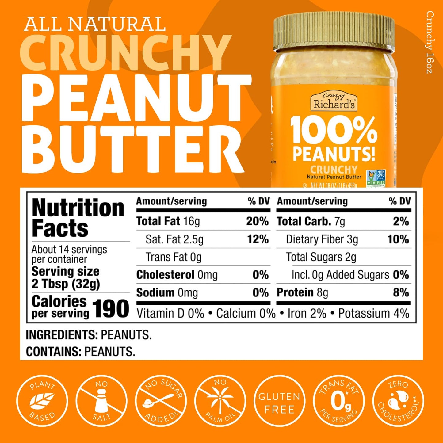 Crazy Richards 100% All-Natural Vegan Creamy & Crunchy Peanuty Butter with No Added Sugar and Non-GMO Variety Pack (16 Ounce  Pack of 4)
