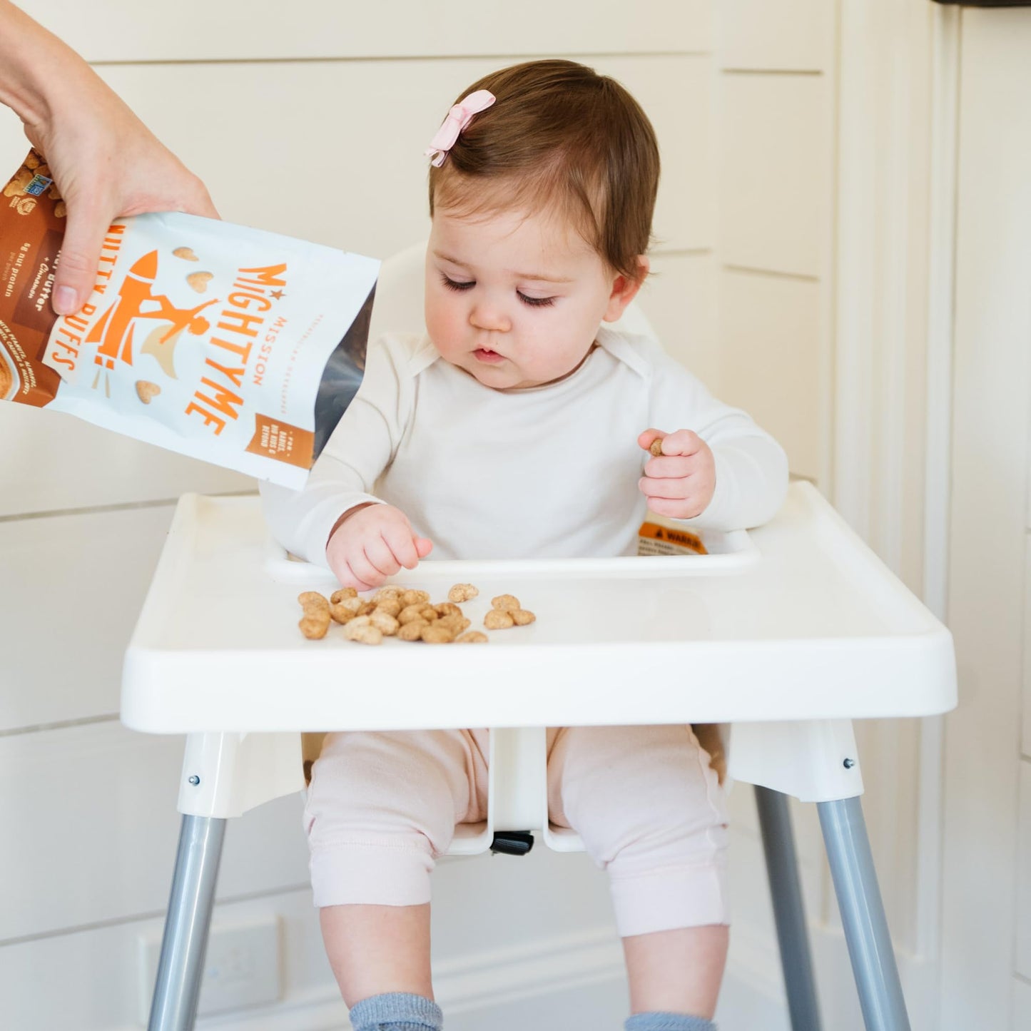 Mission Mighty Me Nutty Puffs Mixed Nut Butter Puffs for Babies + Kids - Pediatrician Developed - USDA Organic Peanut and Tree N
