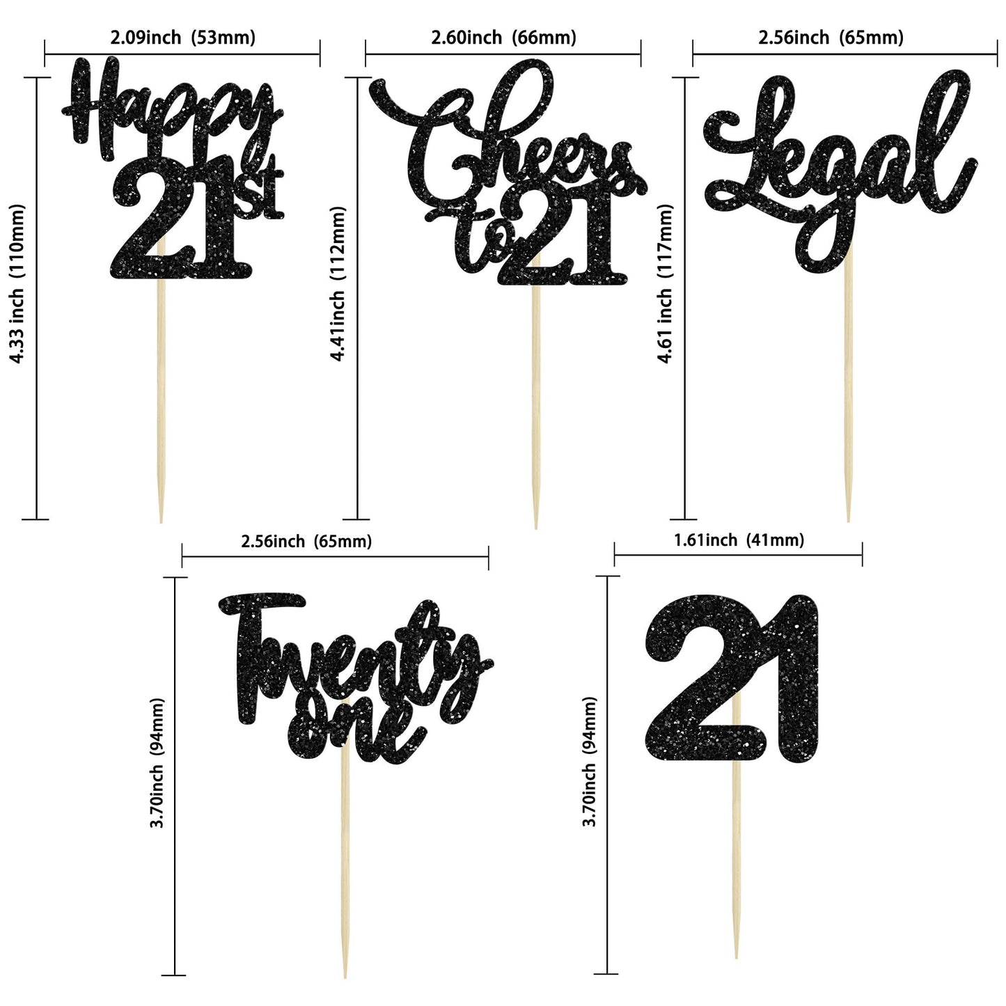 30 Pack Happy 21St Birthday Cupcake Toppers Black Glitter 21 Fabulous Cheers To 21 Years Old Birthday Cupcake Picks For Happy 21
