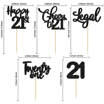 30 Pack Happy 21St Birthday Cupcake Toppers Black Glitter 21 Fabulous Cheers To 21 Years Old Birthday Cupcake Picks For Happy 21