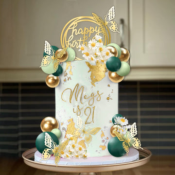 41 Pcs Green Balls Cake Topper Butterfly Cake Decorations Happy Birthday Cake Topper For Wedding Baby Shower Birthday Daisy Flow