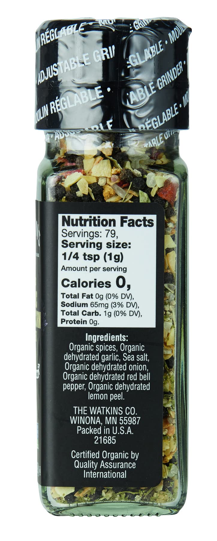 Watkins Organic Garlic Peppercorn Grinder, 2.7 Oz