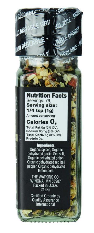 Watkins Organic Garlic Peppercorn Grinder, 2.7 Oz