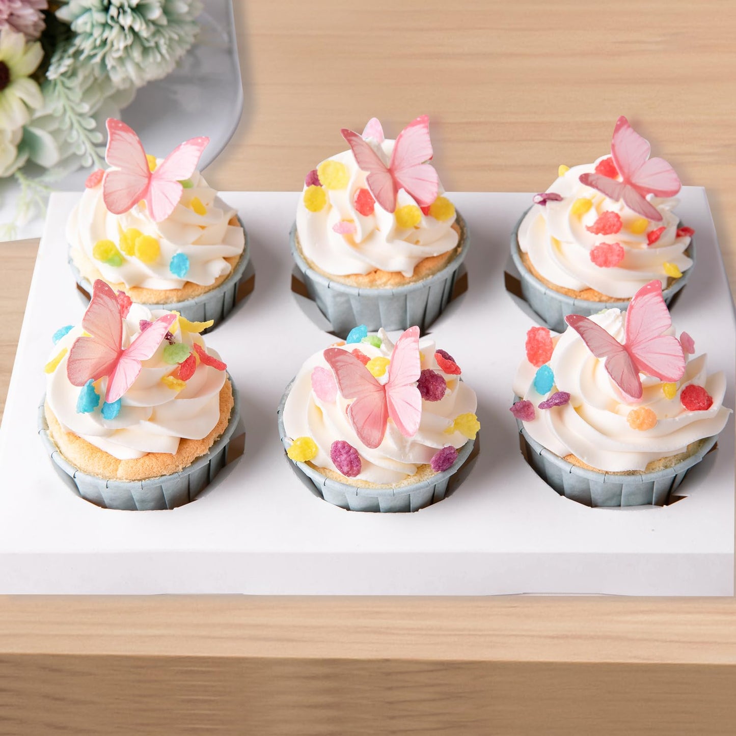 50Pcs Edible Pink Butterfly Cupcake Toppers Edible Wafer Paper Butterfly Decorations For Women Girls' Happy Birthday Cake Topper