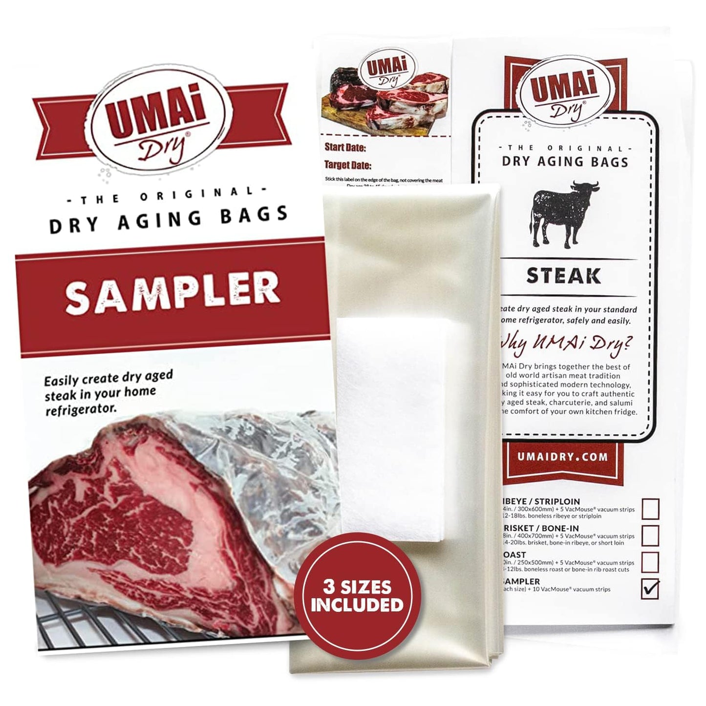 UMAi Dry Aging Bag Sampler Pack of 9 for Ribeye, Striploin, Roast, Brisket - No Vacuum Sealer Needed