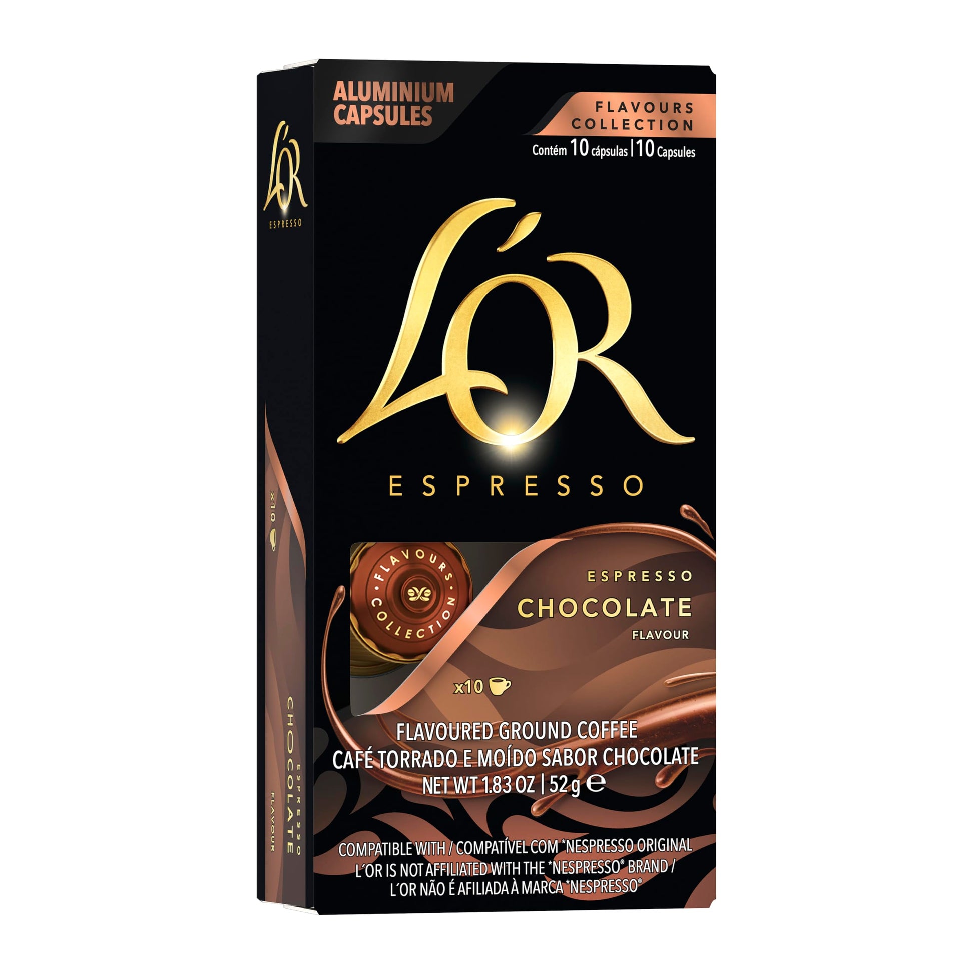 LOR Espresso Capsules  10 Count Chocolate  Single-Serve Aluminum Coffee Capsules Compatible with the LOR BARISTA System & *Nespresso Original Machines  10 Count (Pack of 10)