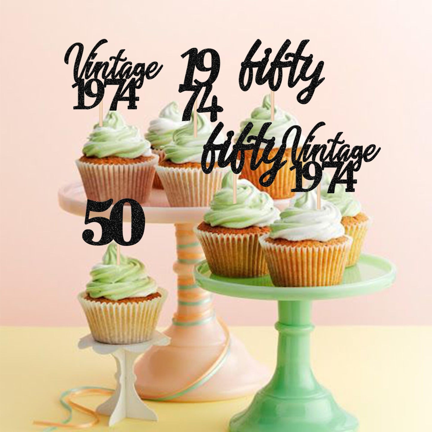 24 Pcs Vintage 1974 Cupcake Toppers Cheers To 50 Fabulous Fifty Cupcake Picks 50Th Birthday Wedding Anniversary Party Cake Decor