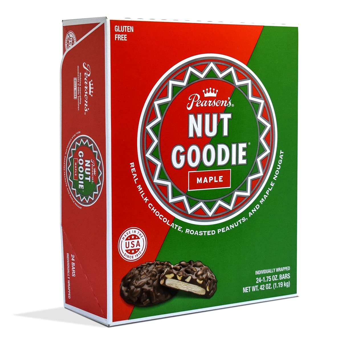 Pearson'S Nut Goodie Cluster Bar  Roasted Peanuts, Real Milk Chocolate, And Maple Nougat  Pack Of 24  Individually Wrapped