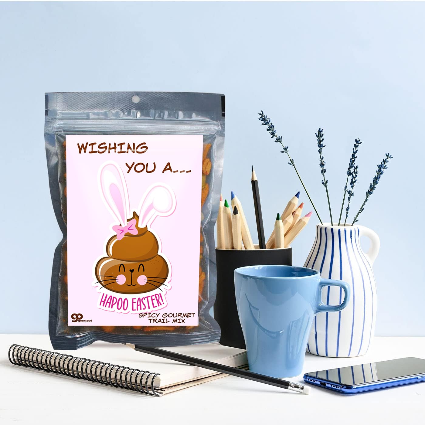Happy Poop Emoji Bunny Snack Blend Spicy Gourmet Trail Mix Easter Basket Filler Candy Alternative Funny Food Gift for Women