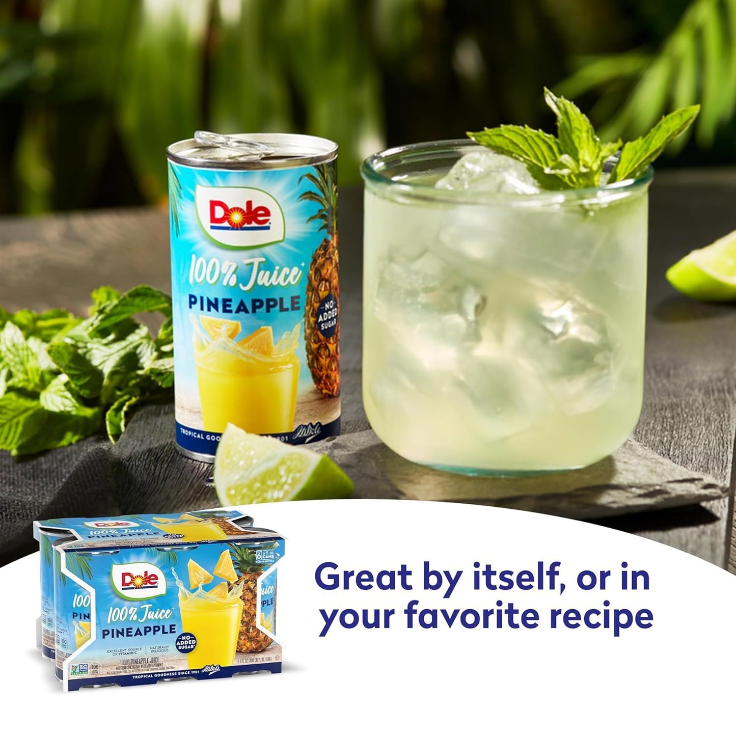 Dole 100% Pineapple Juice  No Added Sugar  Excellent Source of Vitamin C  100% Fruit Juice  6 Fl Oz (Pack of 6)  Packaging May Vary