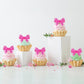 YCTHUNFISH 30 Pack Pink Bow Cupcake Toppers - Acrylic Cupcake Picks for Wedding, Bridal Shower, Birthday Party - Red