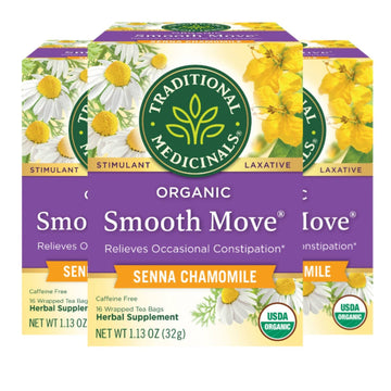 Traditional Medicinals Organic Smooth Move Senna Chamomile Herbal Tea, Relieves Occasional Constipation, (Pack of 3) - 48 Tea Ba