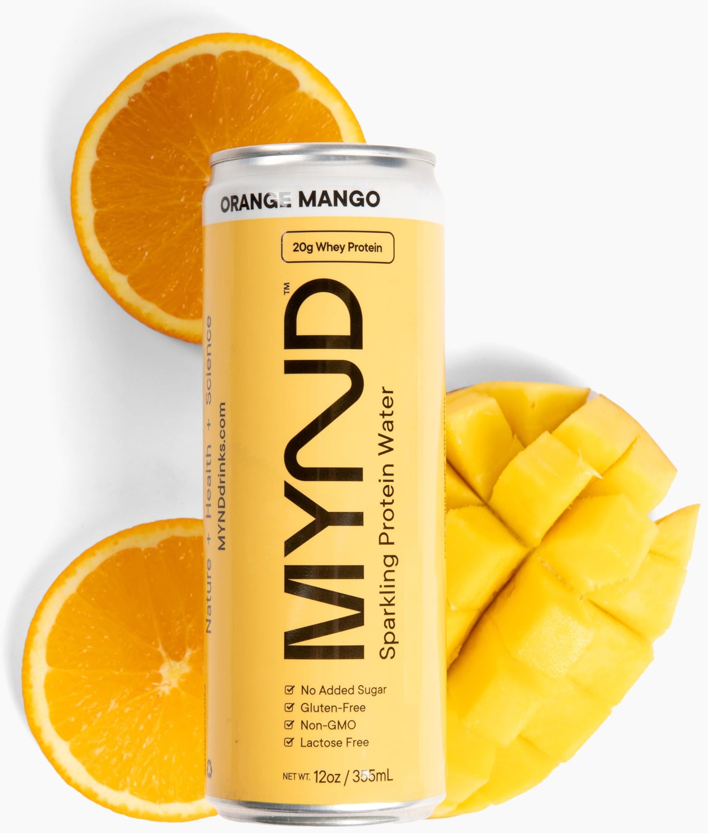 MYND Orange Mango Sparkling Protein Water, 20g Whey Protein, 12 pack