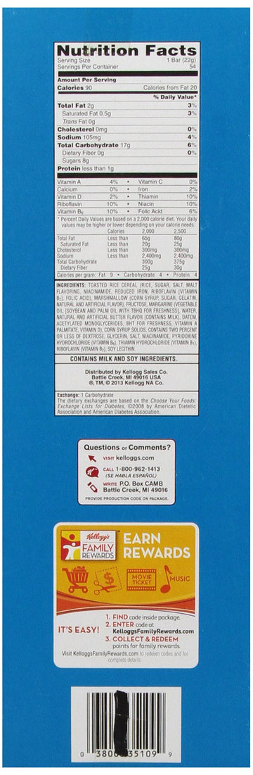 Kellogg's Rice Krispies Treats Original Crispy Marshmallow Squares .78 oz Bars - 54 Bars