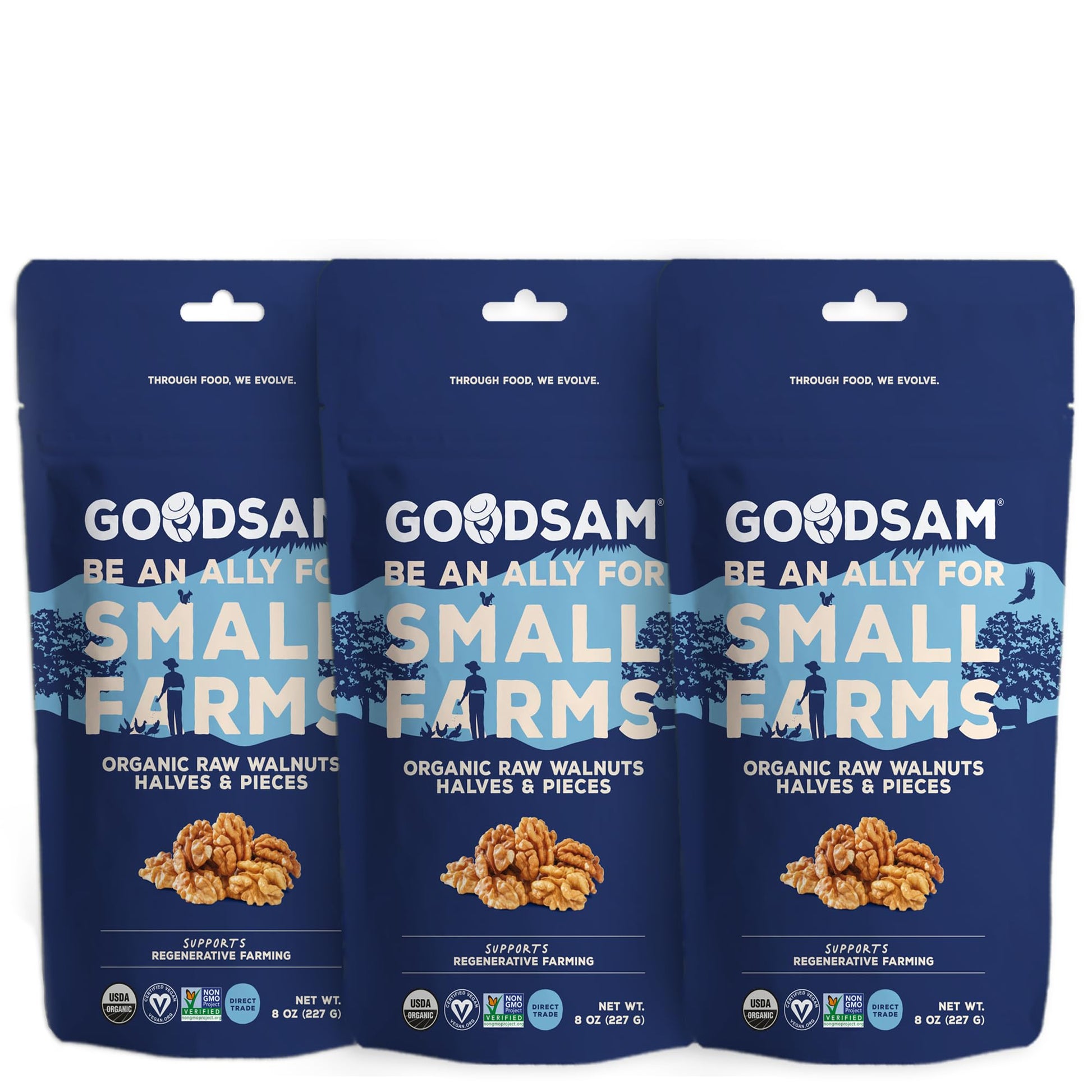 GoodSAM Organic Raw Walnuts 3-Pack, 8 oz Each, Unsalted, Gluten-Free, Non-GMO, Vegan, Keto-Friendly, Sourced from Regenerative F