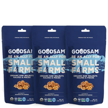 GoodSAM Organic Raw Walnuts 3-Pack, 8 oz Each, Unsalted, Gluten-Free, Non-GMO, Vegan, Keto-Friendly, Sourced from Regenerative F