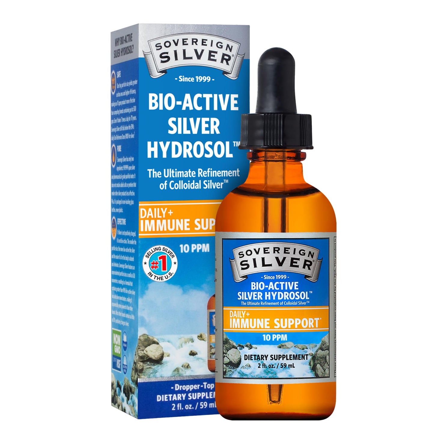 Sovereign Silver Immune Support - Colloidal Silver, Bio-Active Silver Hydrosol, 10 ppm, Liquid Dropper, 2 Fl Oz, (59 mL)