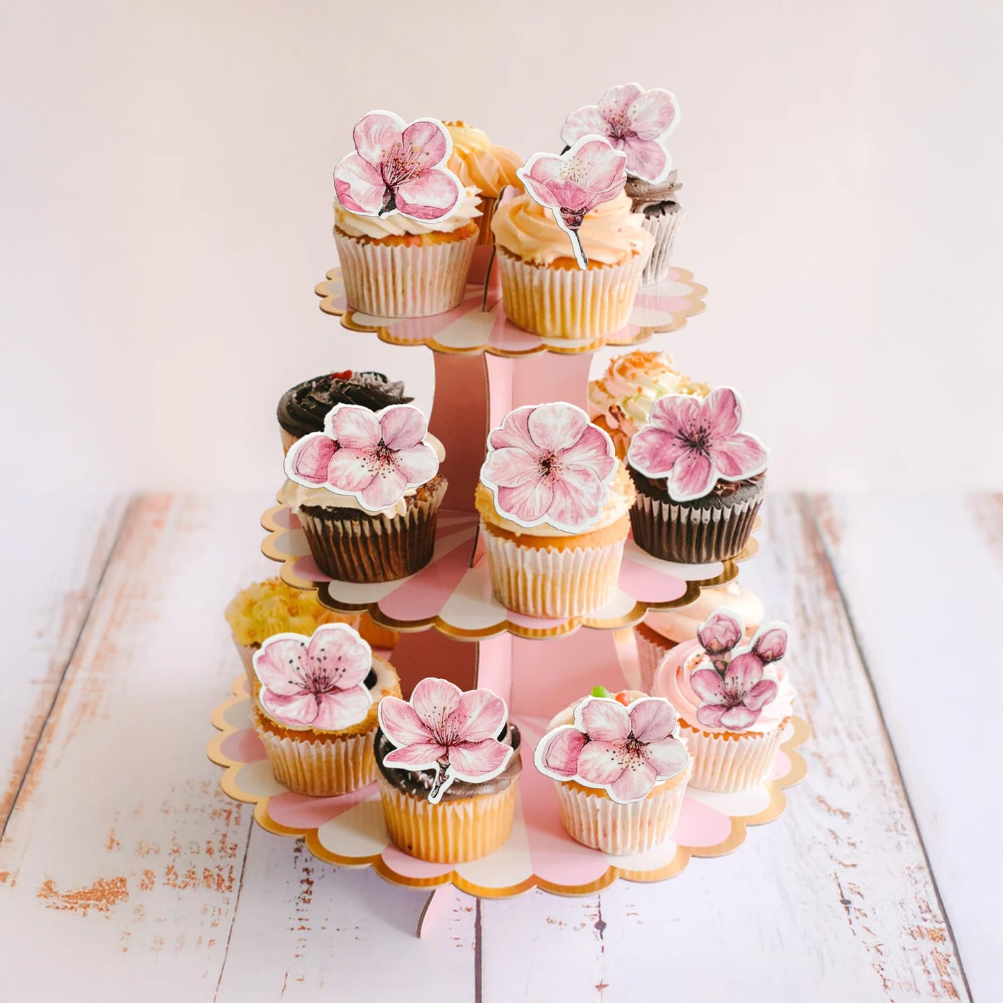 Ephlyn 50Pcs Edible Flowers Cake Topper Cupcake Toppers Wedding Themed Party Baby Shower Birthday Party Cupcake Picks Anniversar