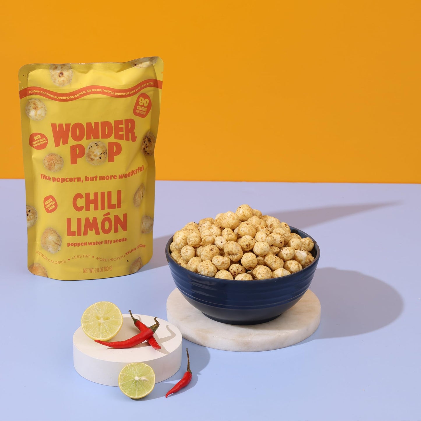 WonderPop Chili Limon - Popped Water Lily Seeds (4-Pack) | 90 Calorie, 6g Protein, Vegan, Gluten-Free, Non-GMO | Guilt-Free Plan