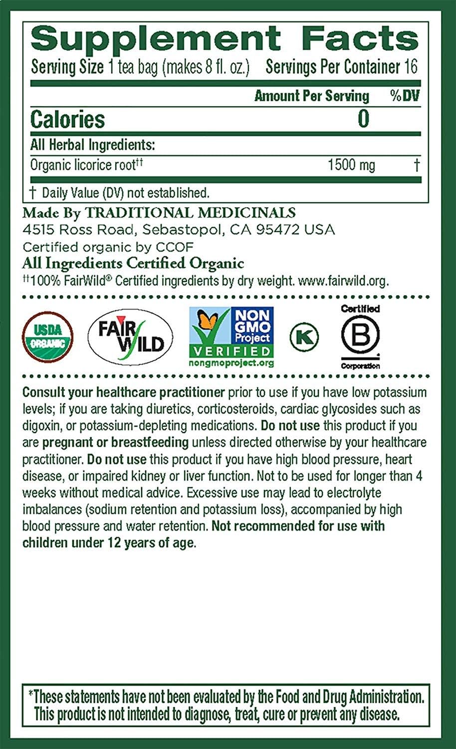 Traditional Medicinals Organic Licorice Roo Herbal Tea - 16 bags per pack - 6 packs per case.