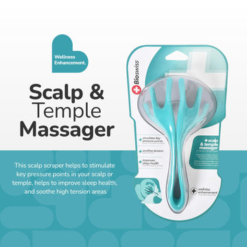 BioSwiss Teal Head Massager - Handheld Scalp & Temple Massage Tool for Relaxation, Hair Stimulation, and Stress Relief