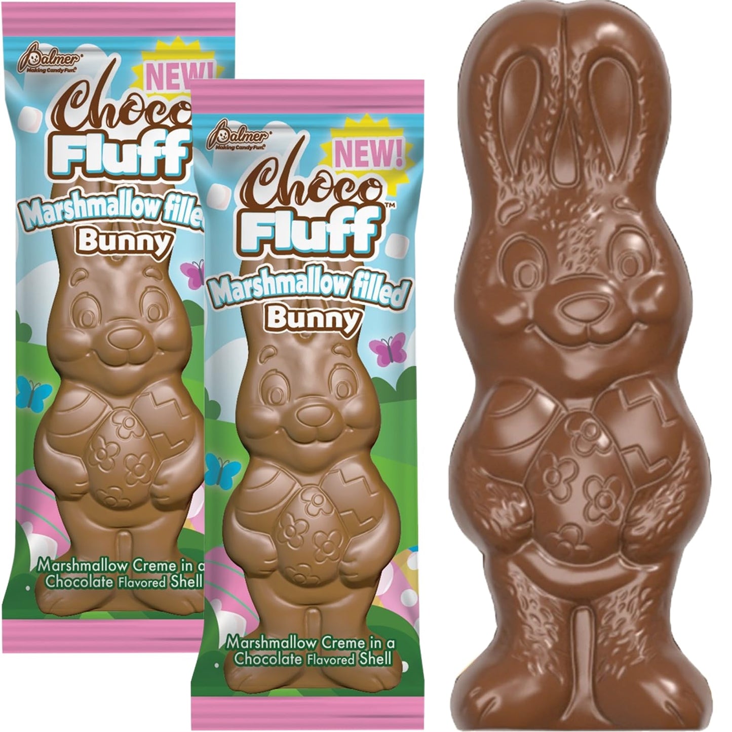 Fruidles Chocofluff Easter Bunny Treats, Marshmallow Filled, 12-Pack, Kosher Certified, Individually Boxed, 3.8 oz Chocolate Bars