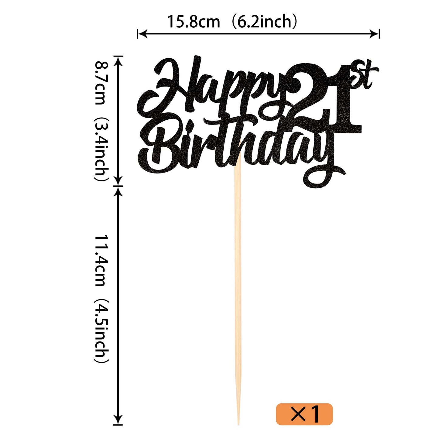 YCTHUNFISH 21st Birthday Cake Topper Glitter Paper Decoration Small Black