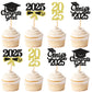 Keaziu Graduation Cupcake Toppers - 24 Pack, Senior Gold, Graduation Hat Picks for 2025 Graduation Theme Party Decorations