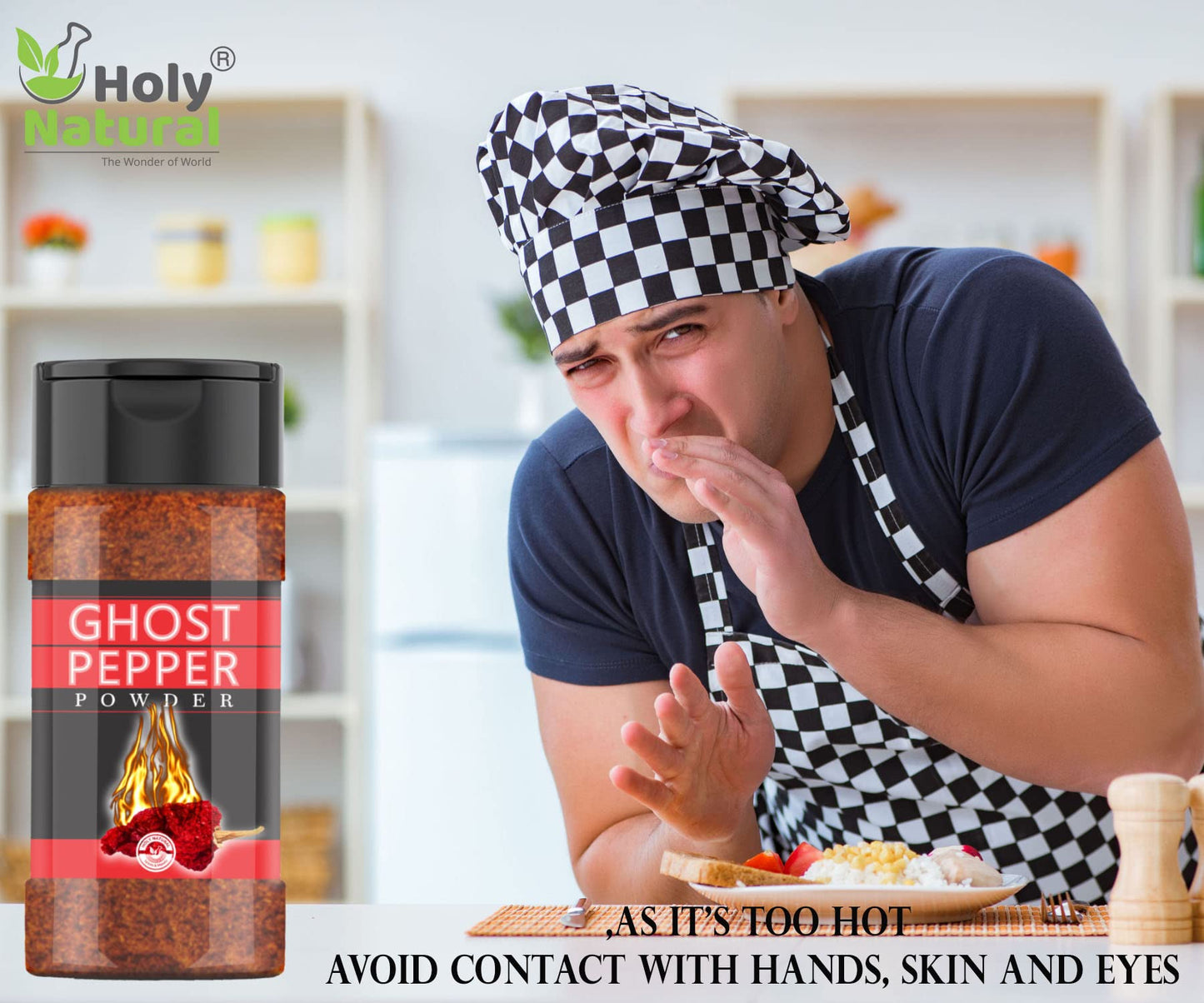 Holy Natural Ghost Pepper Powder - 100% Pure Smoked Chili Powder, 3.5 oz, Hottest & Spicy Flavor for Cooking