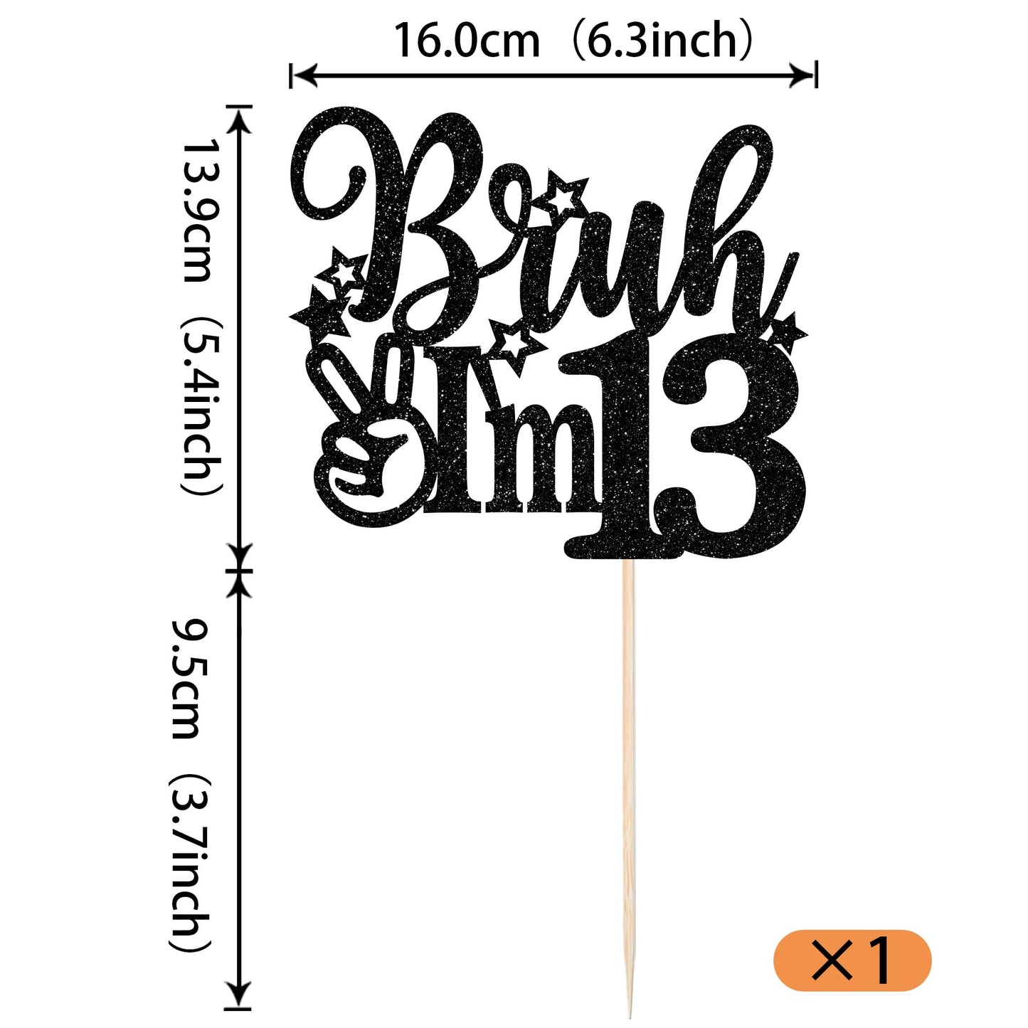 Rssta i Cake Topper, Black Glitter Star, 13th Birthday Decorations, Model XM1222-13, Cheers to 13 Years