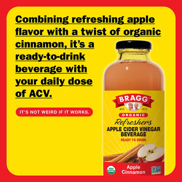 Bragg Organic Apple Cider Vinegar Beverage, Apple Cinnamon, 16 Fl Oz, 2 Pack