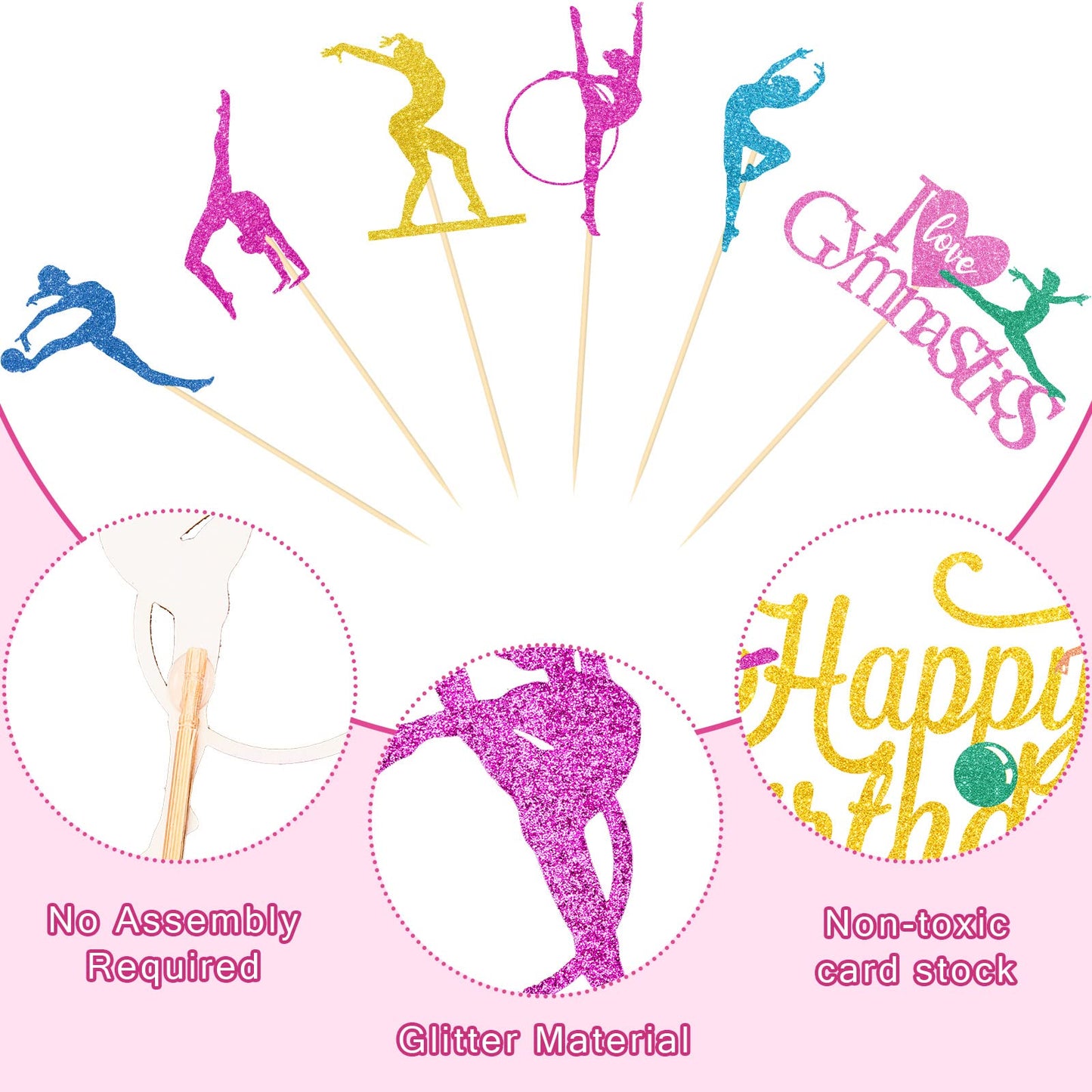 43 Pieces Gymnast Cake Toppers Glitter Gymnastics Cake Decorations Gymnastics Cupcake Toppers Gymnast Party Decorations Gymnasti