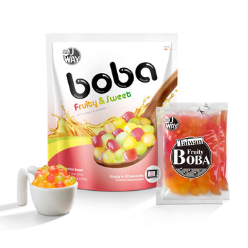 J WAY BOBA Authentic Instant Tapioca Pearls for Milk Tea & Desserts, Tropical Fruit Flavor, 5 Count