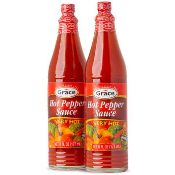 Grace Hot Pepper Sauce 6oz - 2 Pack Hot Sauce Bottles - Jamaican Scotch Bonnet Pepper Sauce - Caribbean Hot Sauce made with Scot