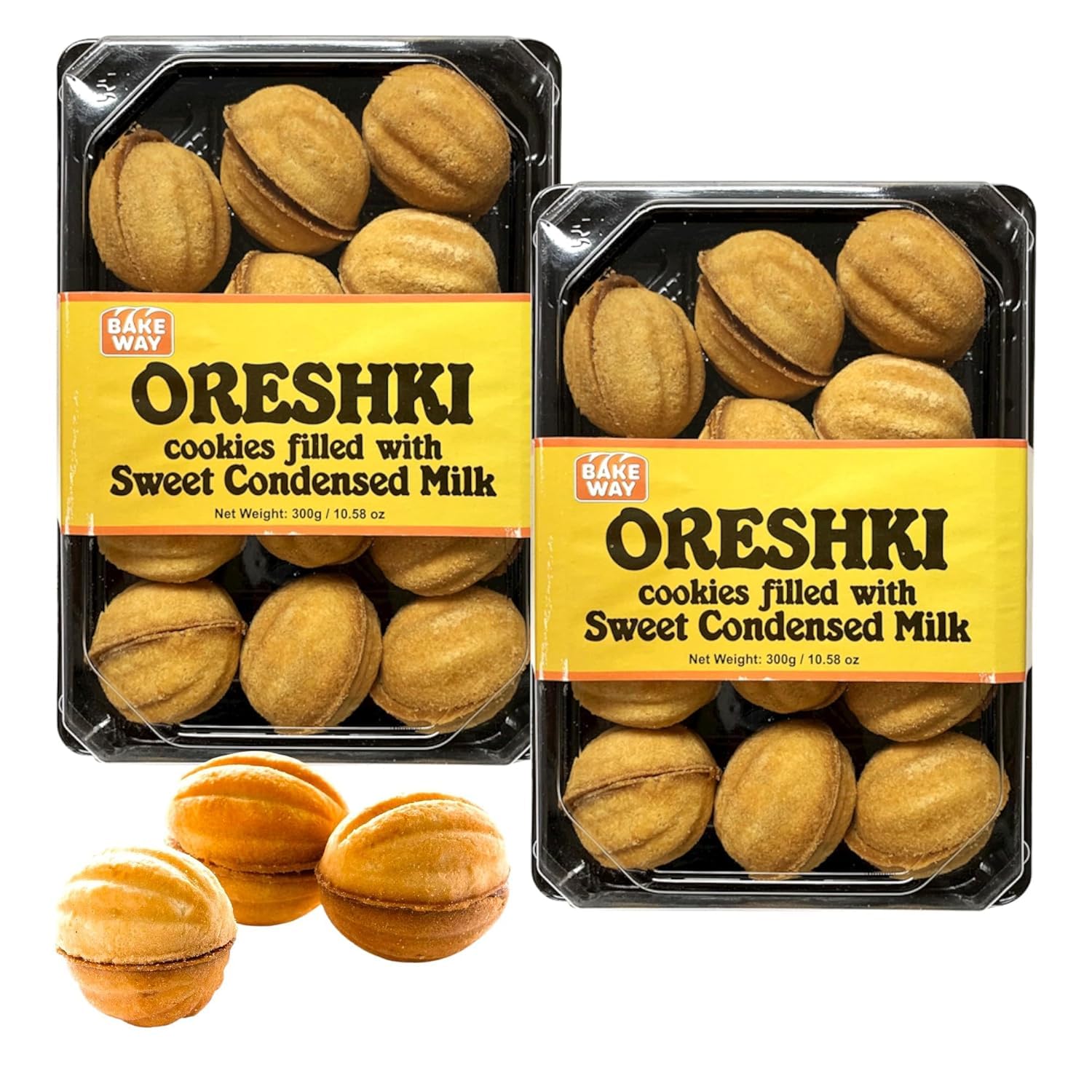 ORESHKI-Bakeway Gourmet Cookies with Condensed Milk Filling - Traditional Cookies with Rich & Velvety Condensed Milk Center - Go
