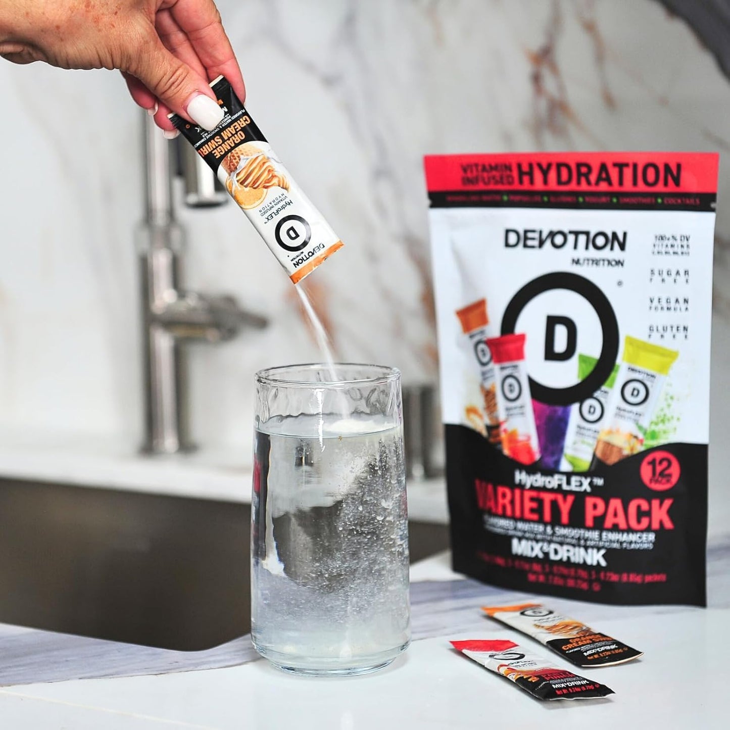 Devotion Nutrition Hydroflex Packets | Vitamin Infused Hydration Powder | Water Enhancer Drink Mix | Sugar Free, Gluten Free, Ve