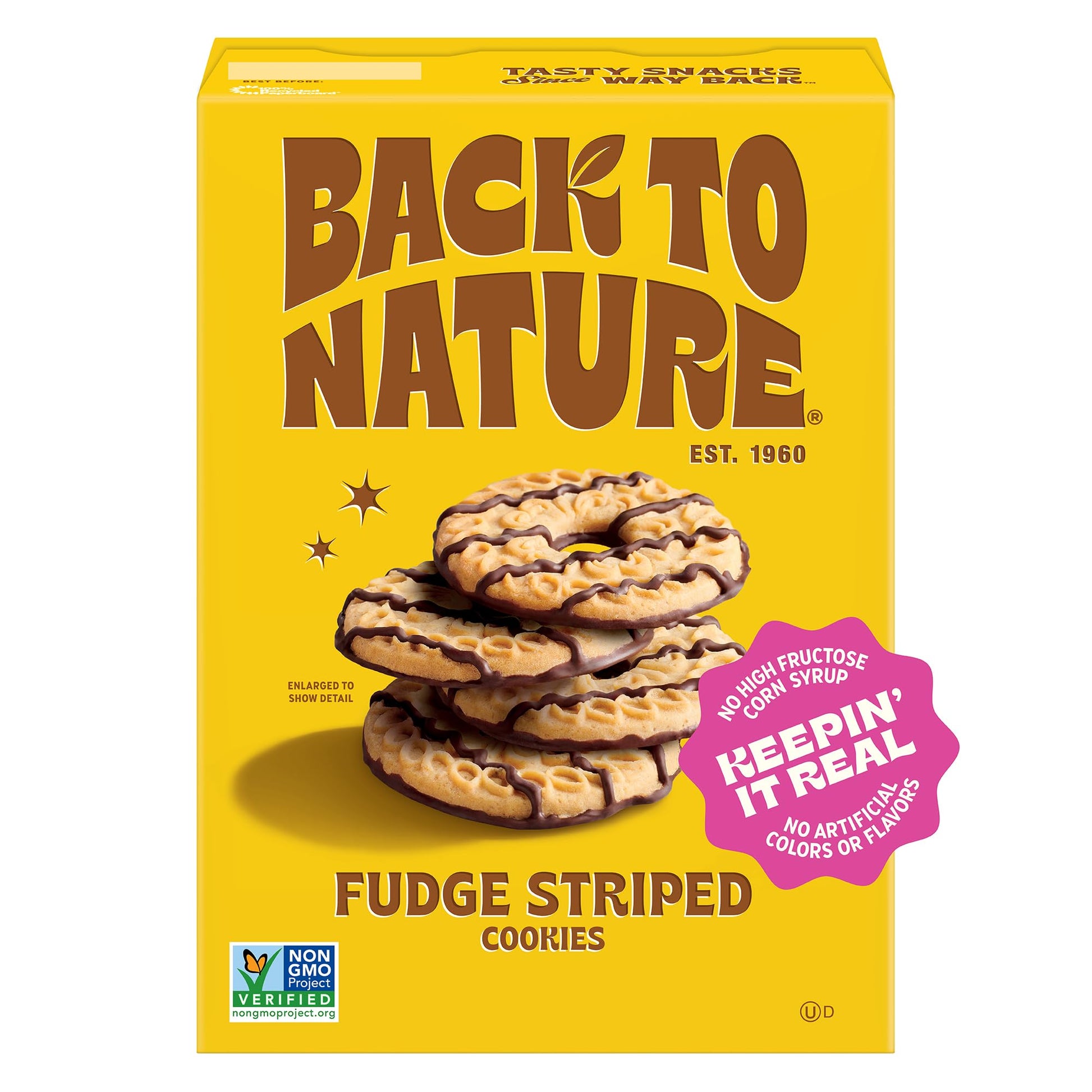 Back to Nature Fudge Striped Cookies, Plant-Based, Non-GMO, Made with Wheat Flour, Snack Happy, 7.7 oz Box