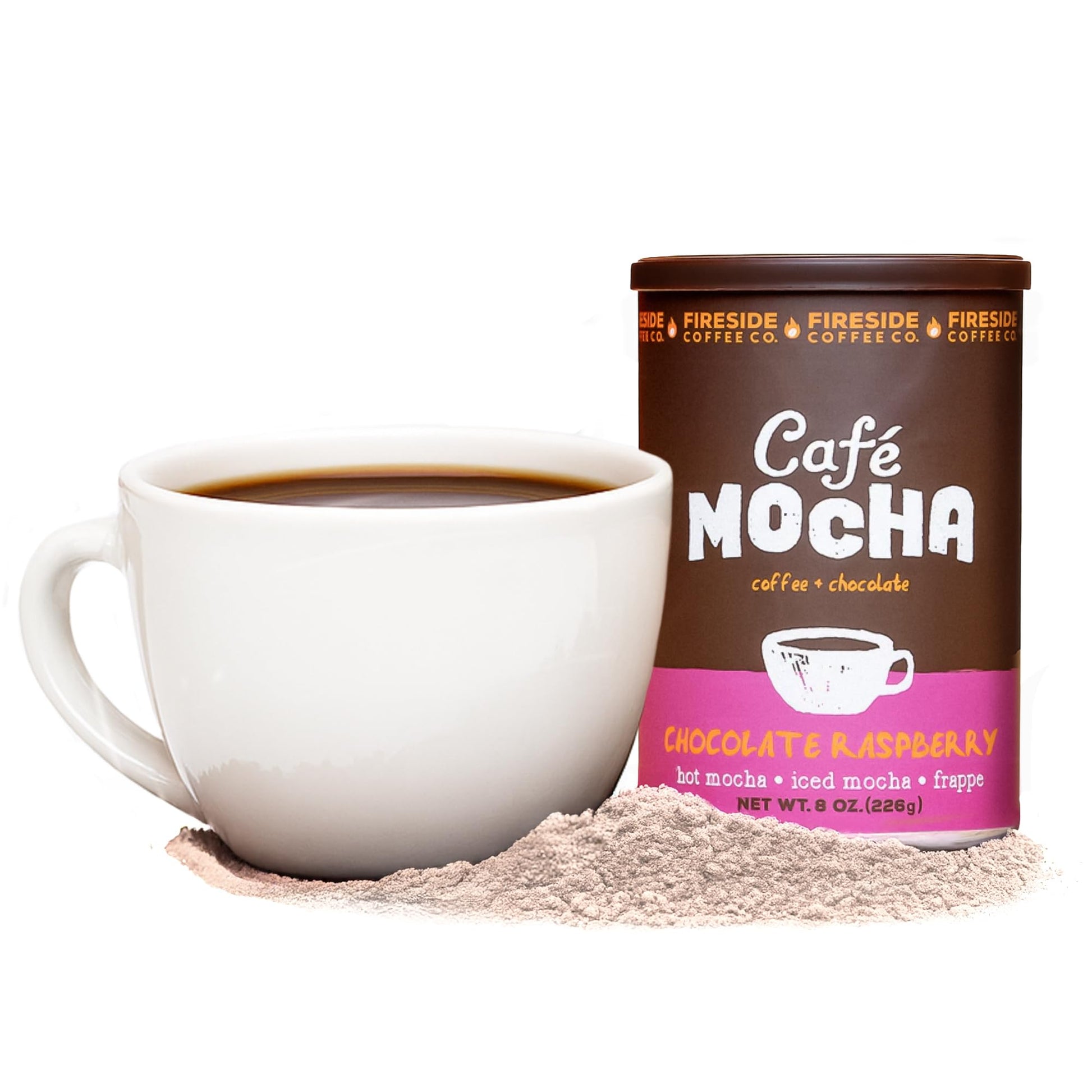 Fireside Coffee Chocolate Raspberry Cafe Mocha - Instant Coffee Chocolate Blend - Top-Grade Caffeinated Drink Mix For Hot  Iced  Milkshake  And Mocha Frappe Mix  Only Add Water And Enjoy  8 Ounces